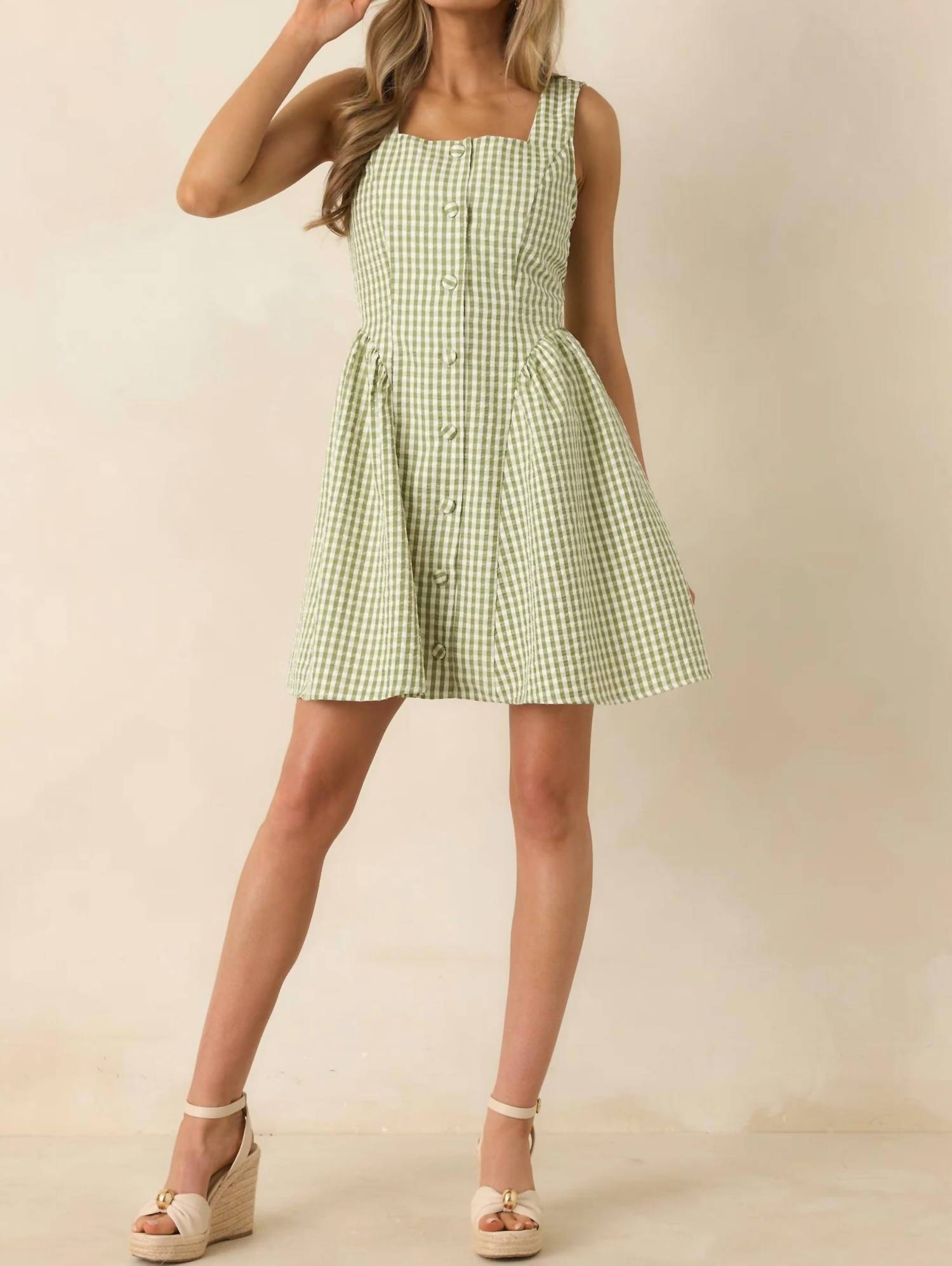 Entro - Sydney Button Front Gingham Print Mini Dress