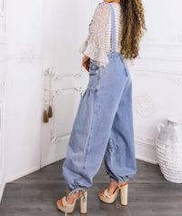 Surelymine - Women’s Relaxed Denim Overalls Wide-leg Boho Style With Pockets