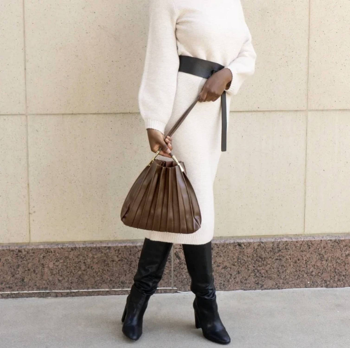 Melie Bianco - Women's Carrie Pleated Vegan Leather Shoulder Bag