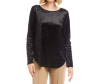 Karen Kane Long Sleeve Crushed Velvet Shirttail Top in black - women's blouse