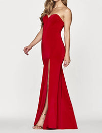 FAVIANA Strapless Stretch Faille Satin Dress in red - women's dress - detail view