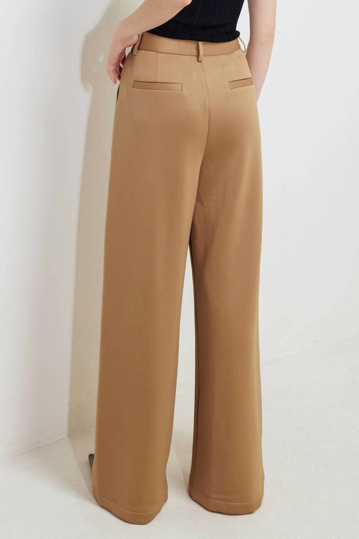 FLYING TOMATO Solid Woven Pant in camel - women's pants - detail view