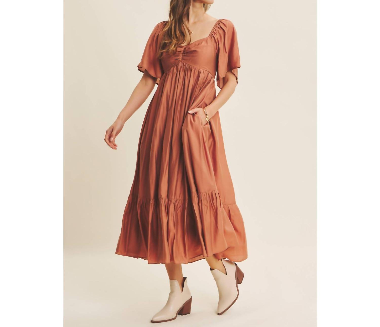 In February - Sweetheart Smocked Flowy Midi Dress