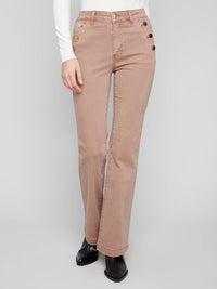 Charlie B - Flare Leg Colored Twill Pants With Buttons And Pockets