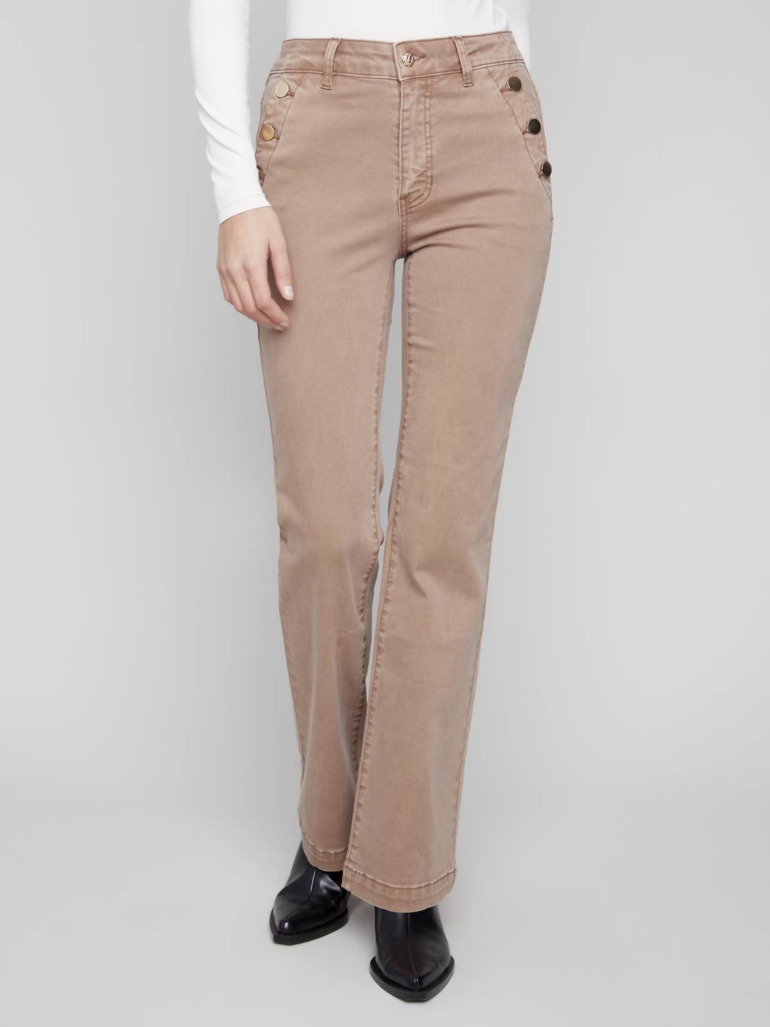 Charlie B - Flare Leg Colored Twill Pants With Buttons And Pockets