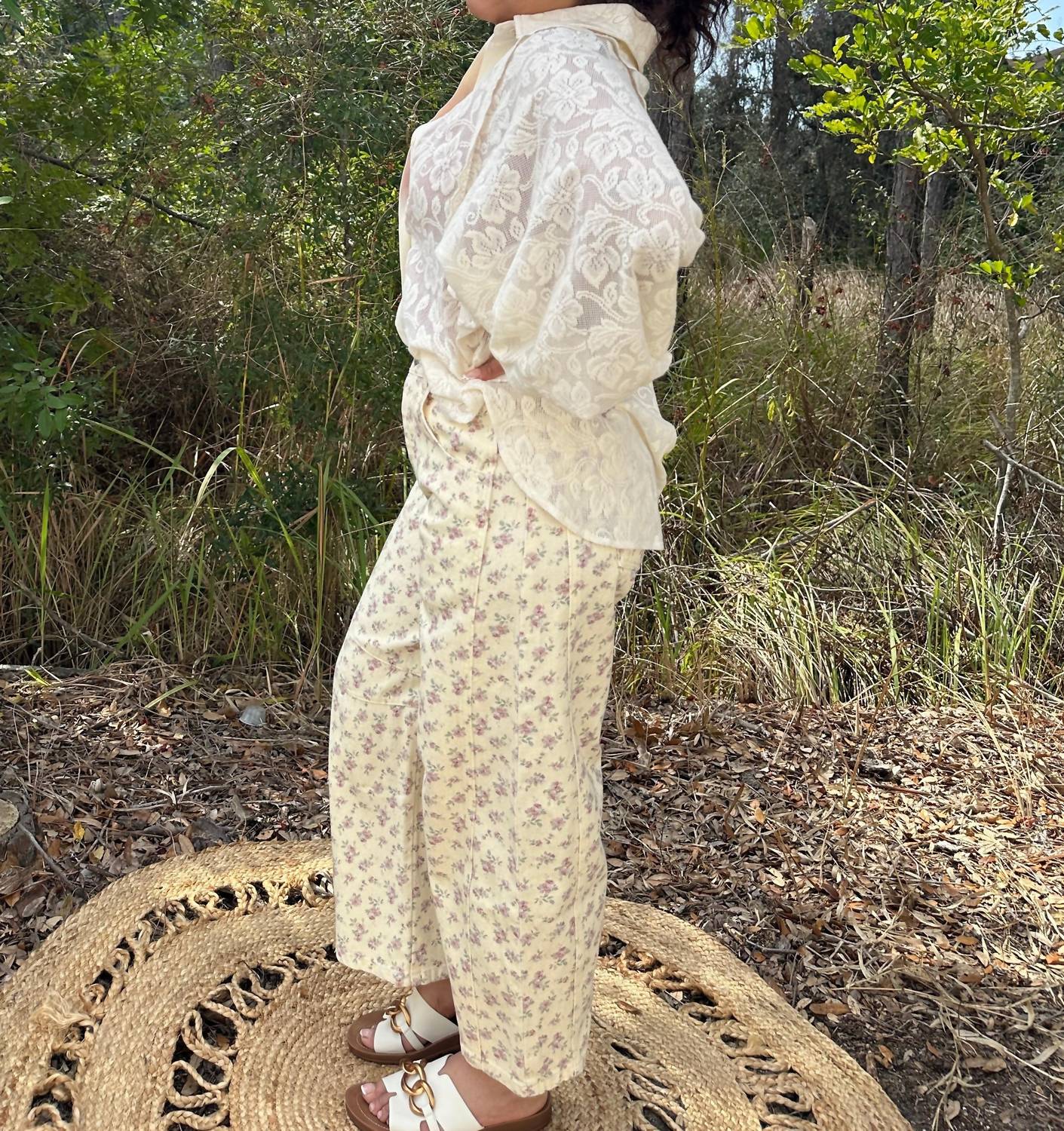 Stitch & Co. - Lace Eyelet Accent Long Sleeve Blouse