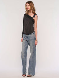 heartloom Reyna Satin Asymmetric One Sleeve Top in black - women's blouse - alternate view