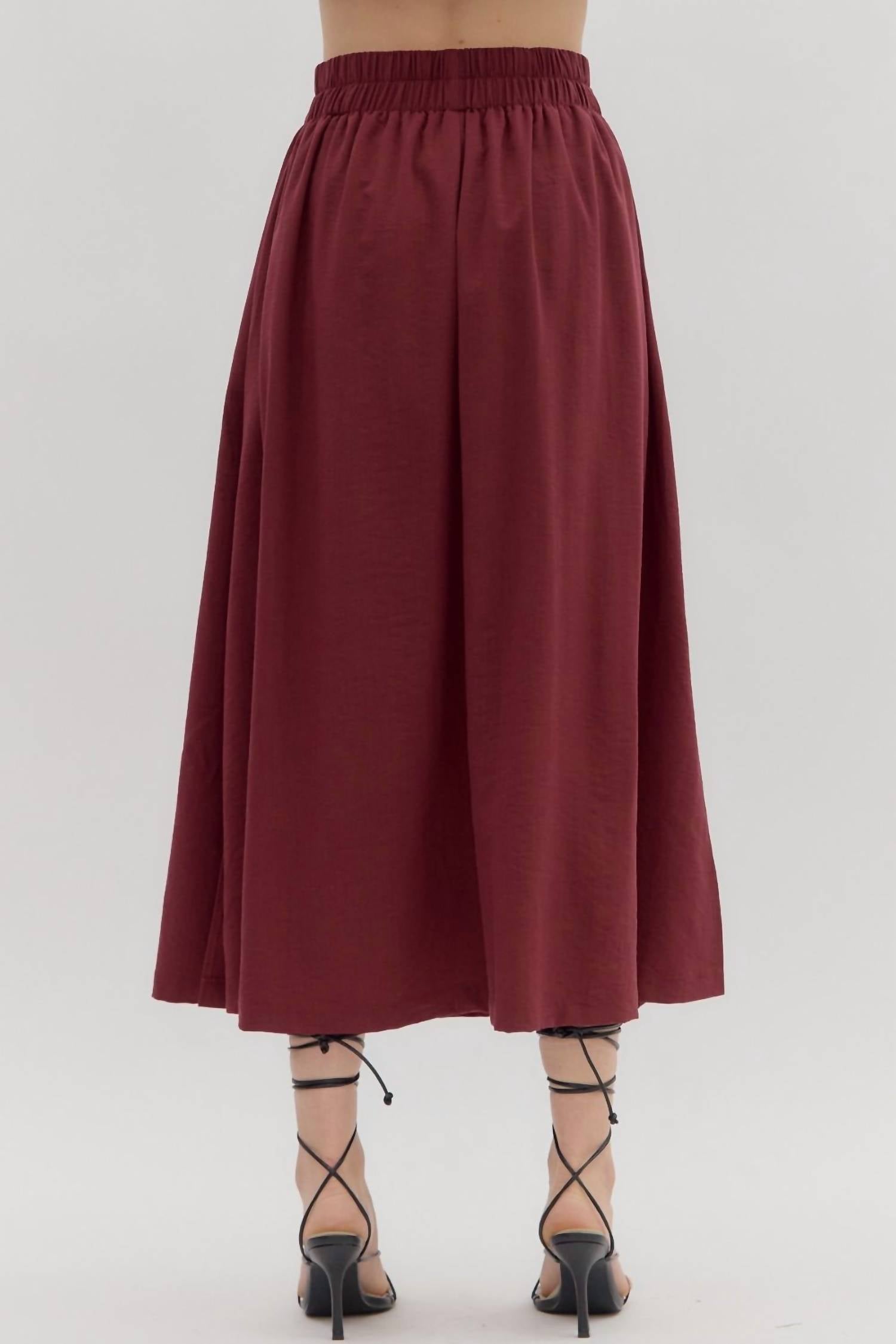 entro Woven Slit Midi Skirt in wine - women's skirt - alternate view