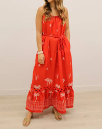 Skies Are Blue - Saylor Palm Tree Embroidered Maxi Dress