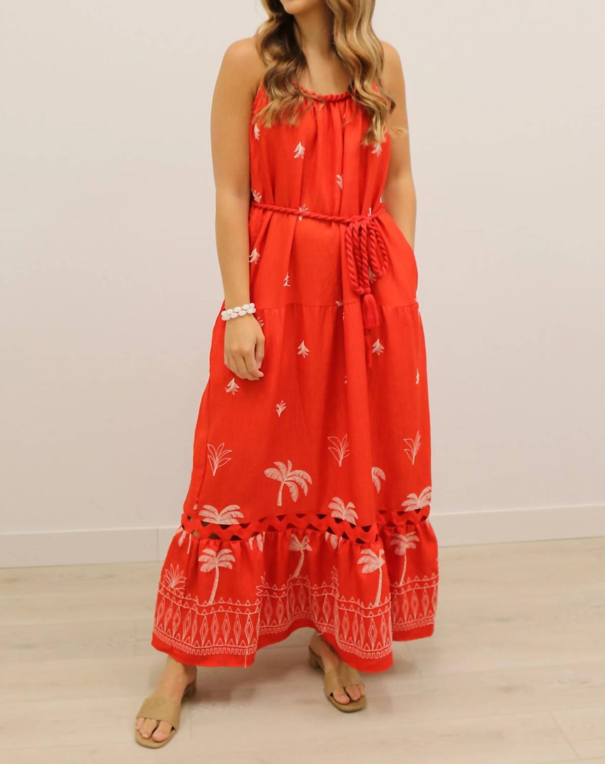 Skies Are Blue - Saylor Palm Tree Embroidered Maxi Dress