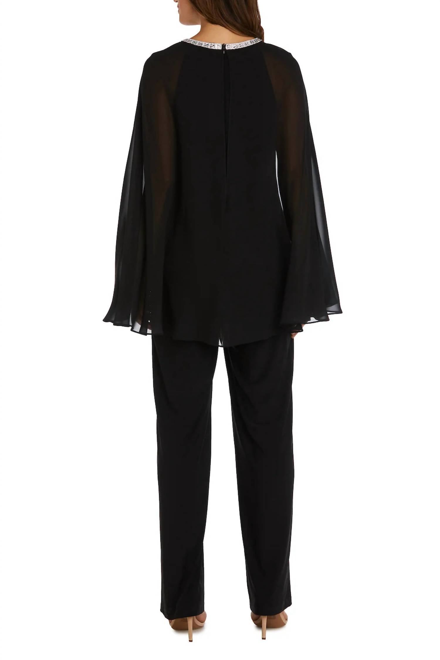 R&M Richards - Rhinestone Neck Capelet Tunic Pant Set Jumpsuit
