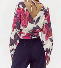adelyn rae Charlene Smock Waist Blouse in ivory multi - women's blouse - detail view