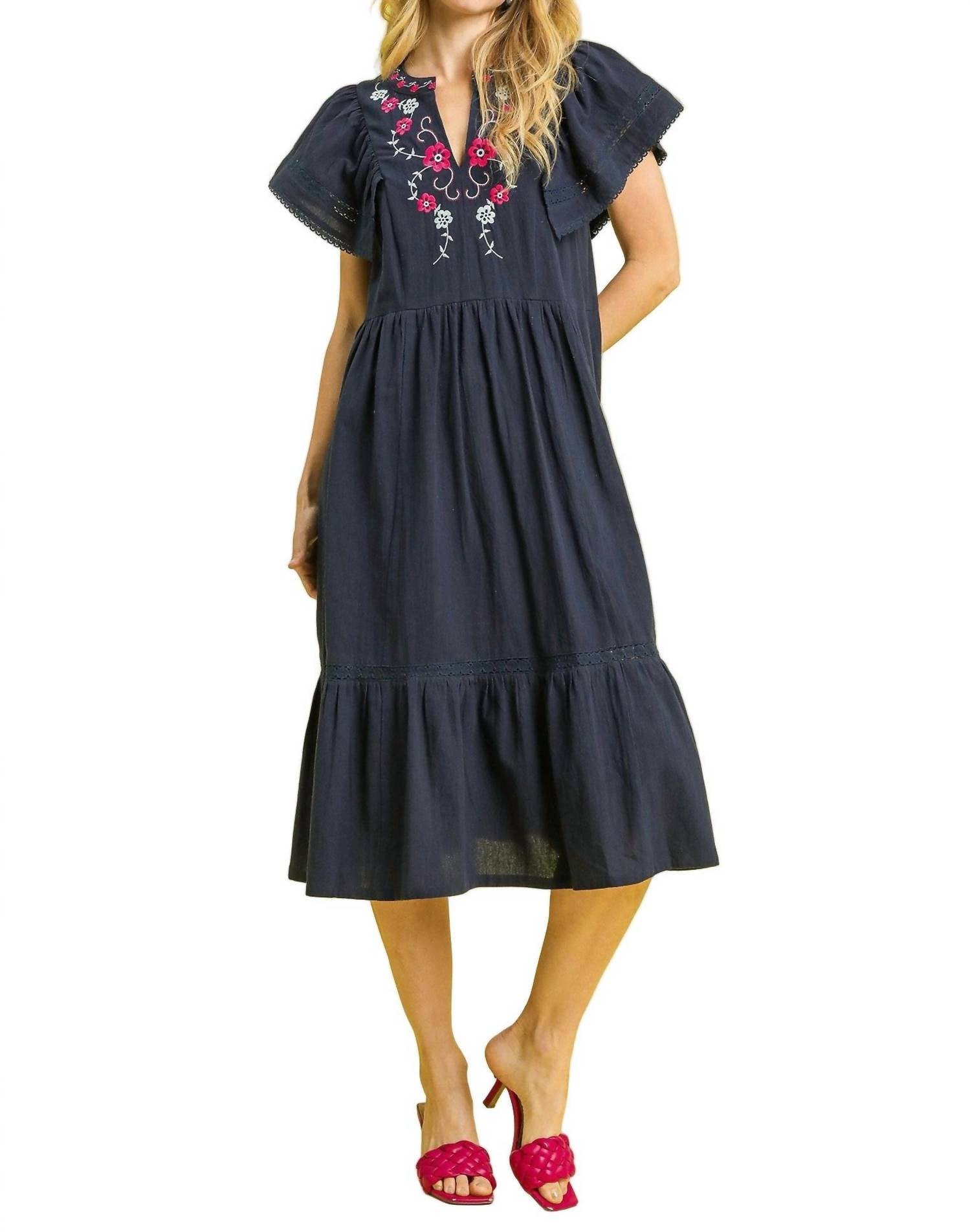 Umgee - Floral Embroidered Midi Dress