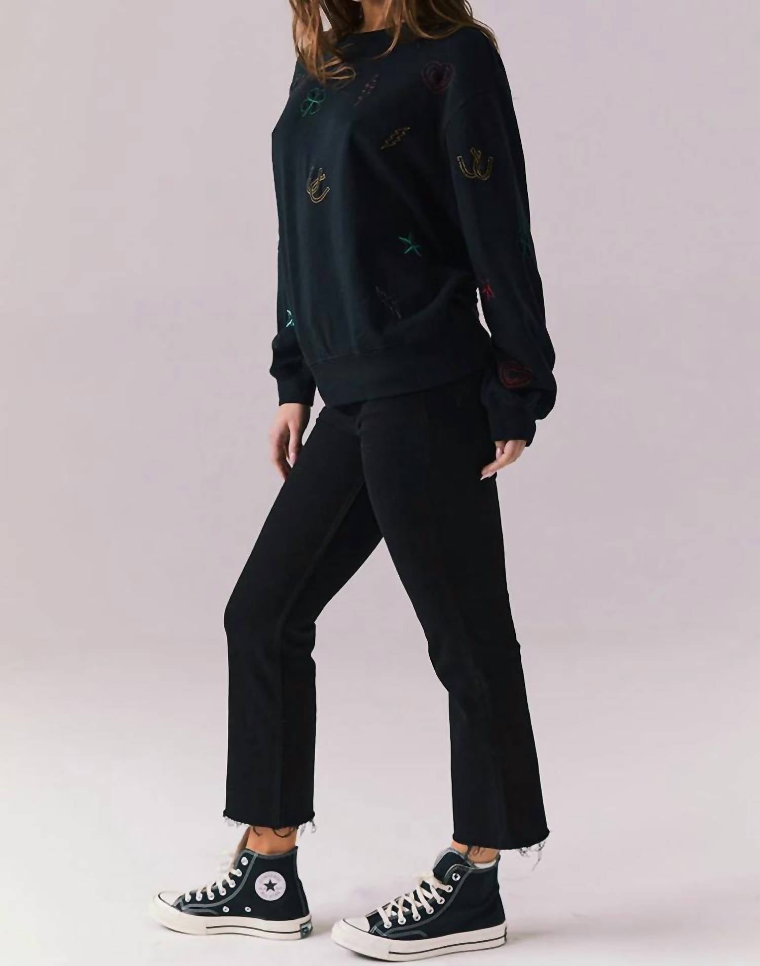 Chaser Allover Icons Top in true black - women's long sleeve top - alternate view