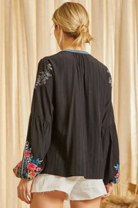 Andree By Unit - Floral Embroidered Button Down Top