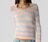 Guest In Residence Port Polo in residence port polo in powder pink combo - women's long sleeve top