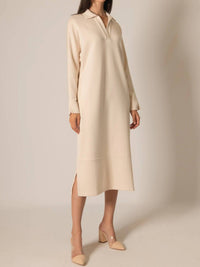 P.CILL Modal Collared Long Sleeve Midi Dress in eggshell - women's dress - view 4