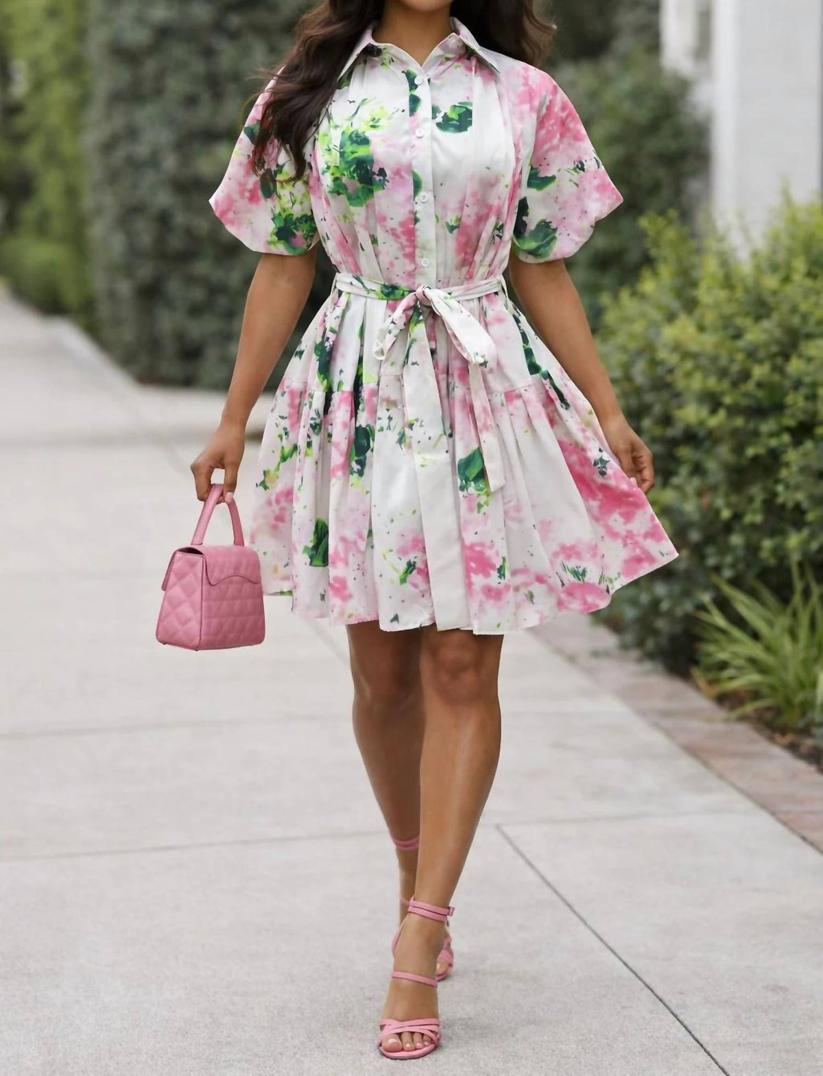 N By Nancy - Botanical Puff-sleeve Mini Dress