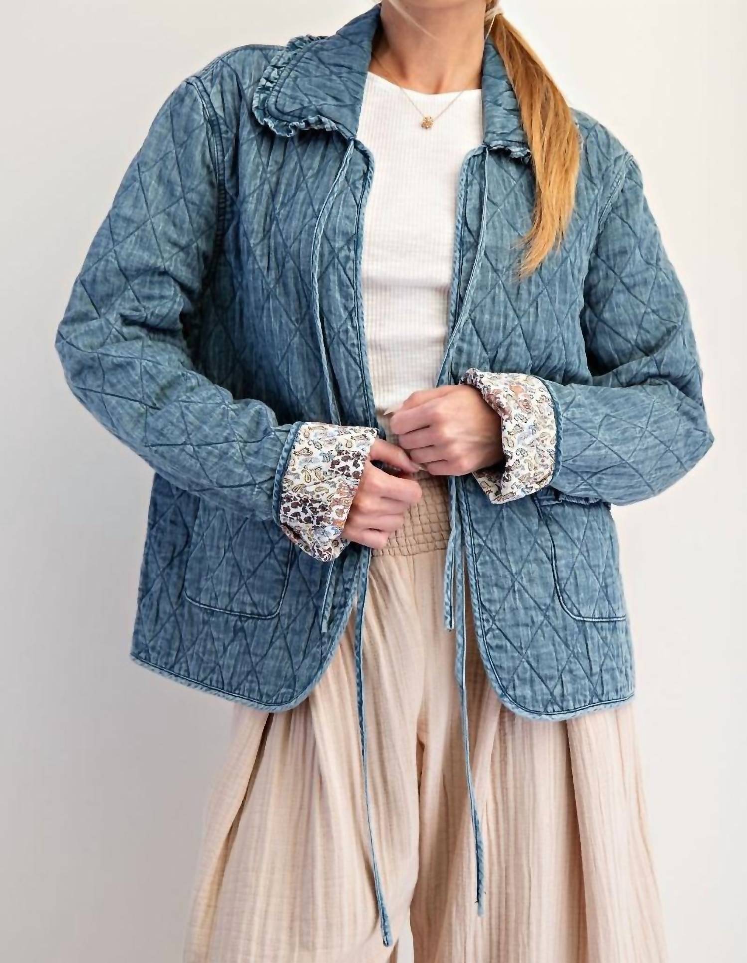 Easel - Bow Front Quilted Jacket