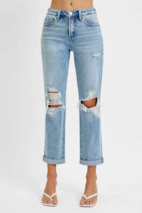 Risen - Tummy Control High Rise Straight Double Roll Up Jeans