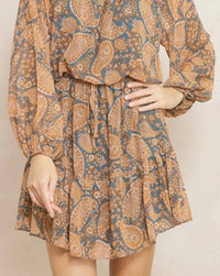 Entro - Boat Neck Paisley Dress
