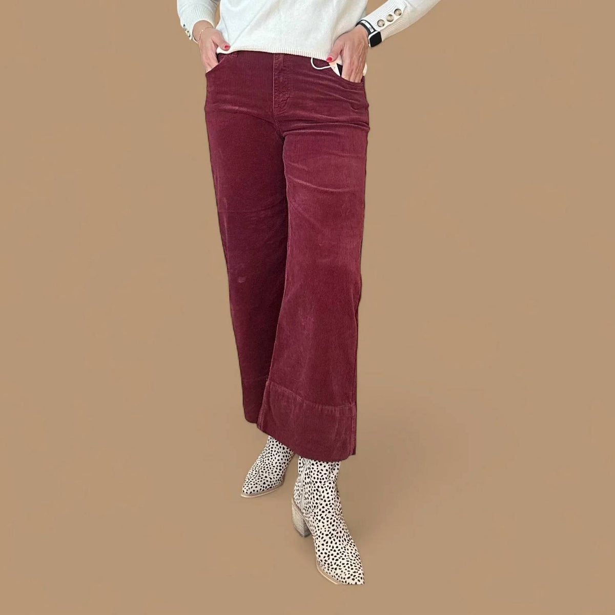 Risen - Women's High Rise Crop Wide Corduroy Pants