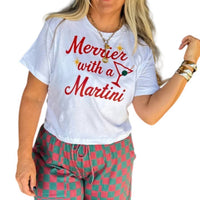 BLAKELEY Merrier With A Martini Graphic Tee in white red - women's t-shirt