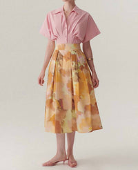 Exquise - Valentina Watercolor Print Pleated Midi Skirt
