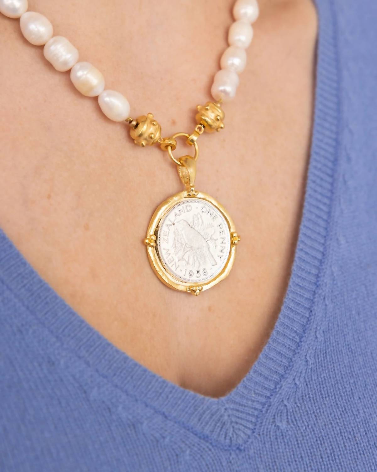 Susan Shaw - Women's New Zealand Bird Coin Pearl Necklace