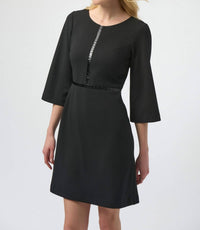 Joseph Ribkoff Scuba Crepe And Leatherette A-line Dress in black 1 - women's dress - alternate view