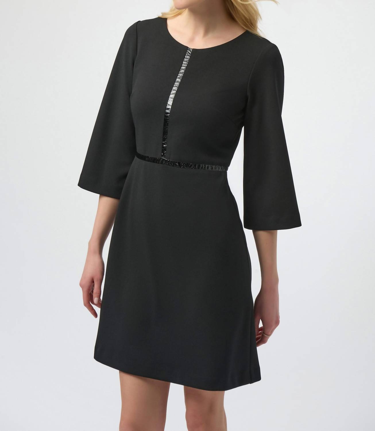 Joseph Ribkoff Scuba Crepe And Leatherette A-line Dress in black 1 - women's dress - alternate view