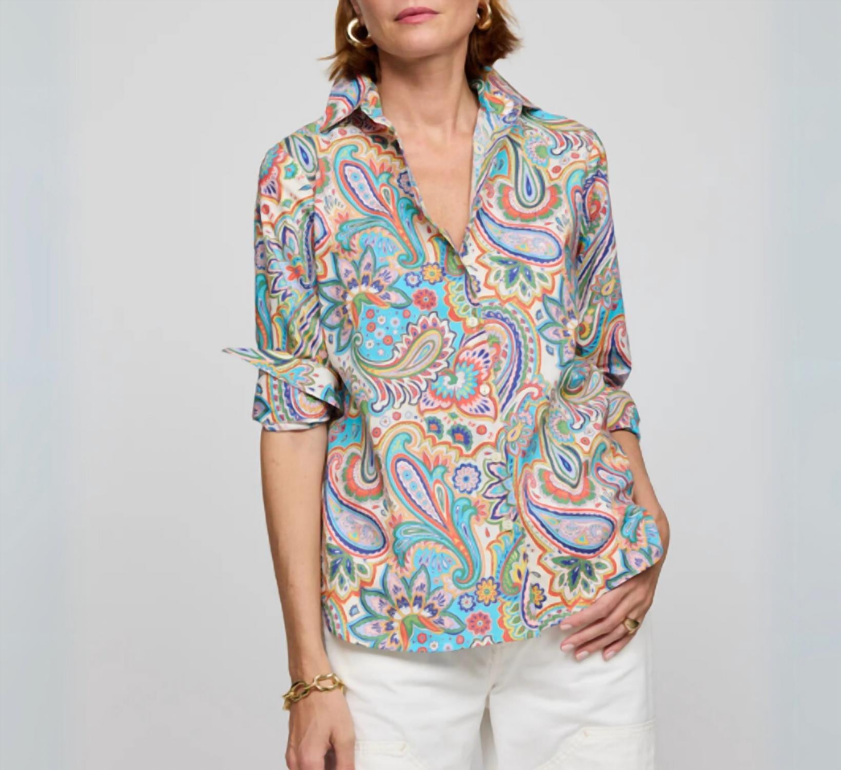 Hinson Wu Long Sleeve Button Down Shirt in multi paisley print - women's shirt