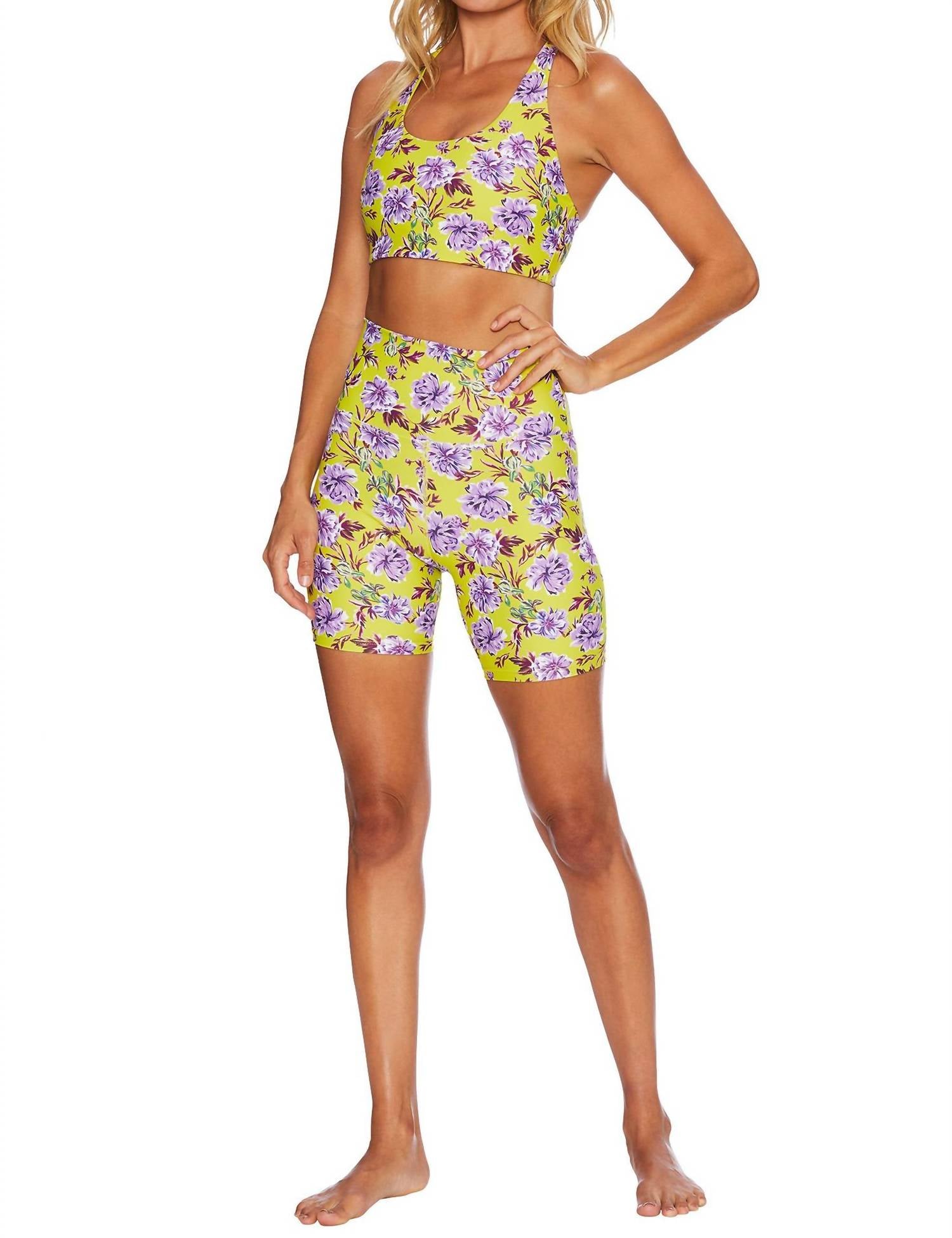 Beach Riot Bike Short in lime punch gardenias - women's shorts