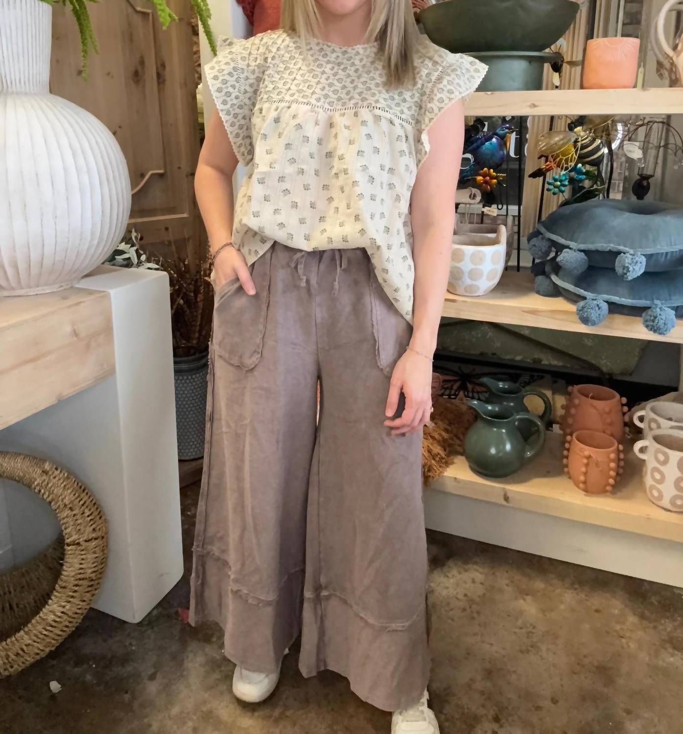 Easel - Drawstring Wide Leg Pants