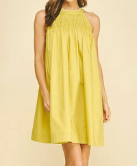 PINCH Halter Neck A-Line Mini Dress in yellow - women's dress - detail view