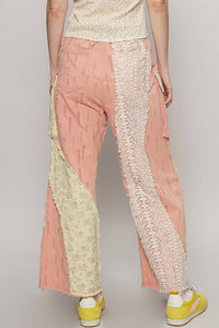 POL Wavy Patchwork Printed Denim Pants in watermelon - women's jeans - alternate view