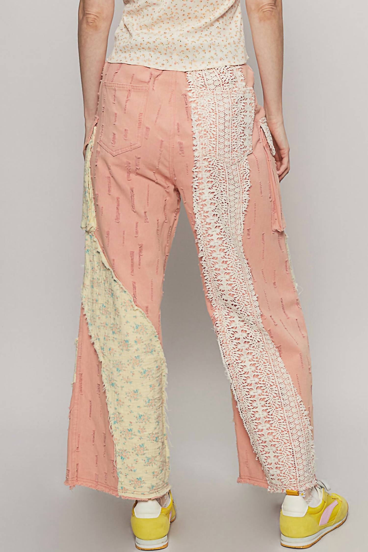 POL Wavy Patchwork Printed Denim Pants in watermelon - women's jeans - alternate view