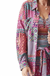 Tribal - Roll Up Long Sleeve Cover Up Shirt