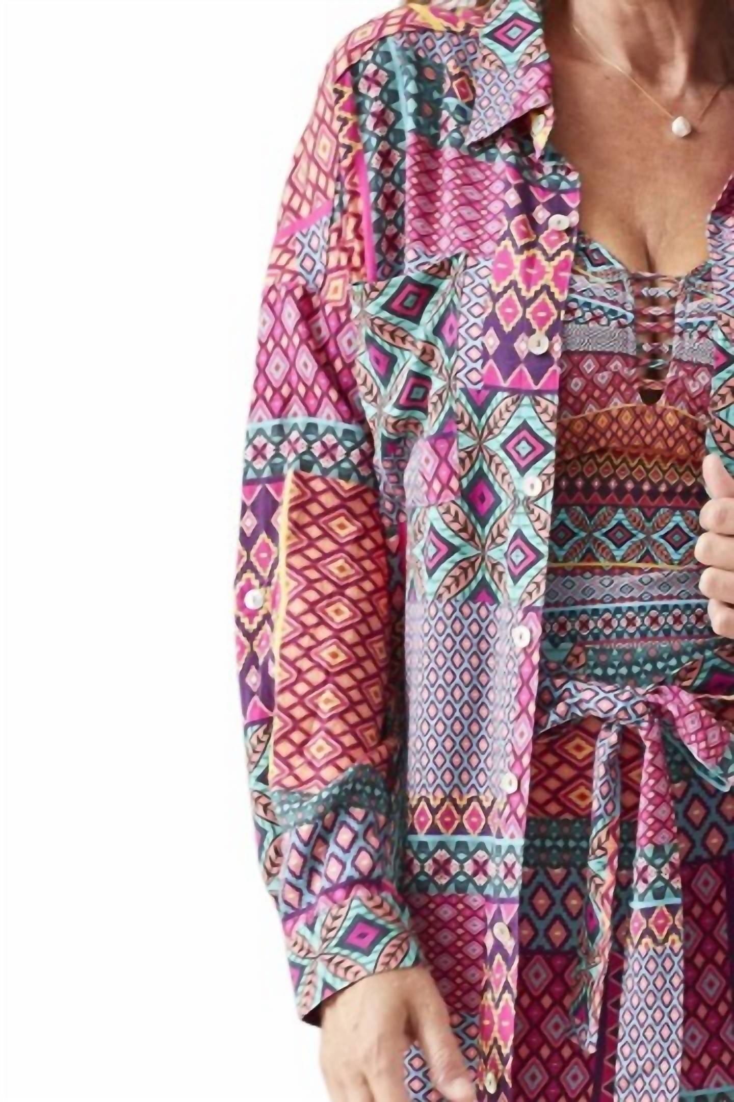 Tribal - Roll Up Long Sleeve Cover Up Shirt