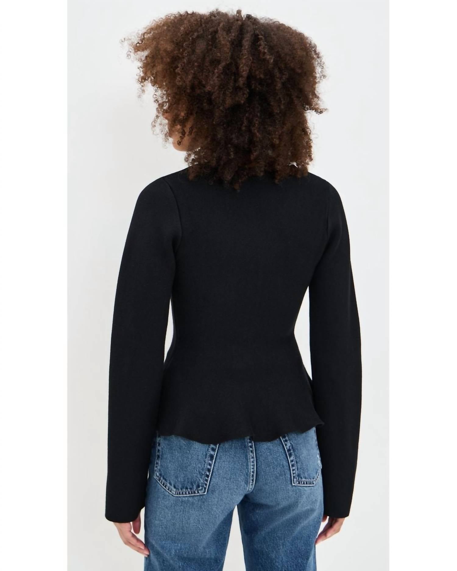 En Saison Idah Bow Buttons Cardigan in black - women's cardigan - detail view