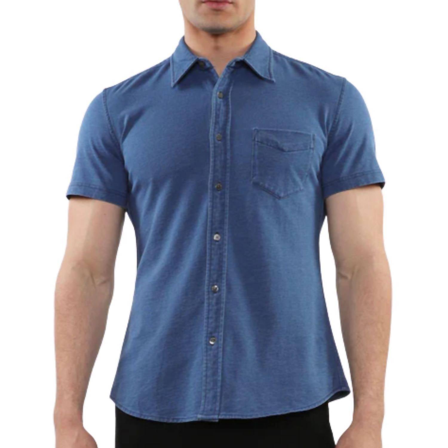 Postmarc - Men's Stretch Knit Denim Short Sleeve Shirt