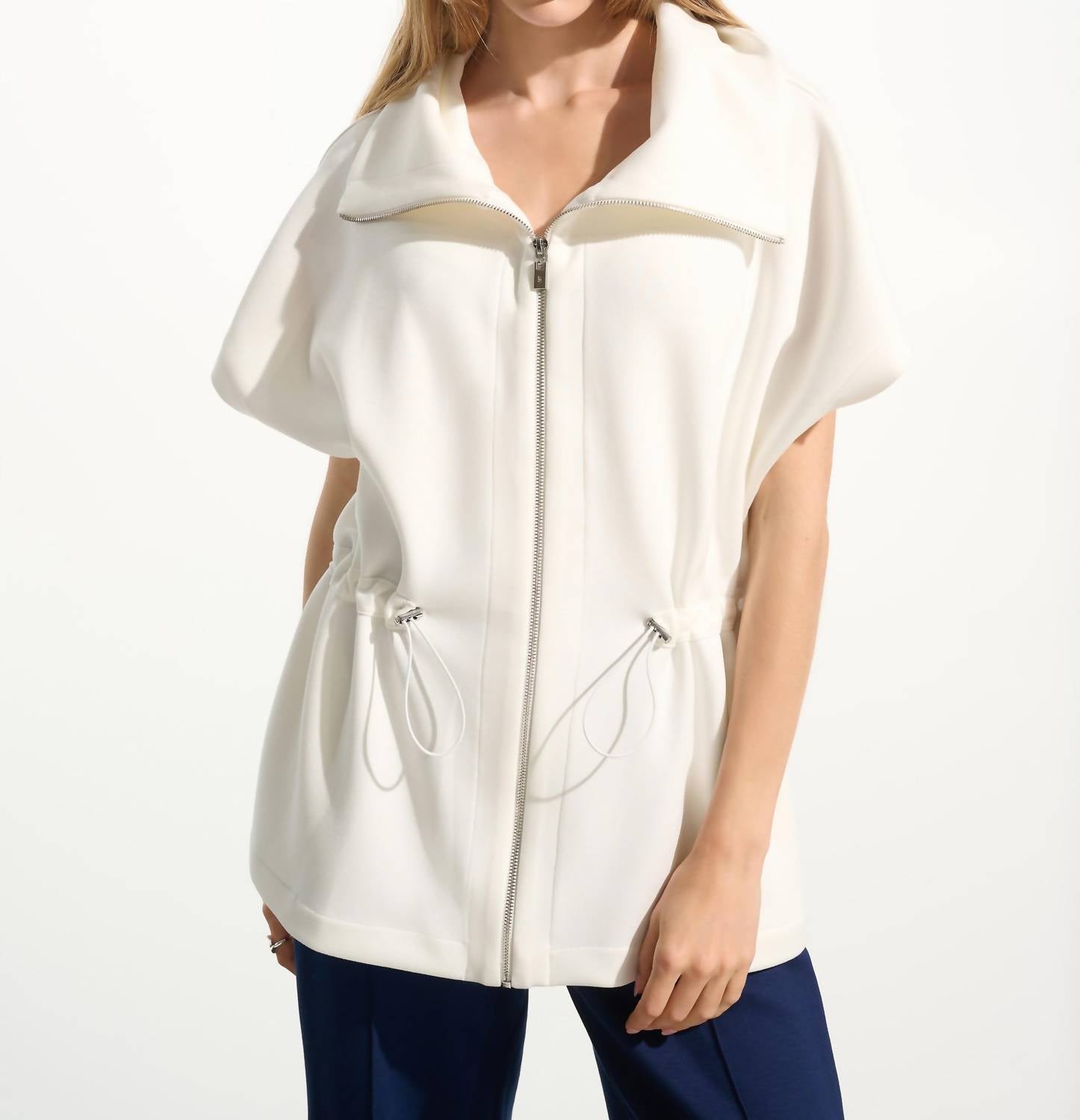 Joseph Ribkoff SCUBA JERSEY DRAWSTRING WAIST JACKET in black - women's jacket - detail view