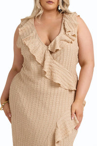 Fashion Szn Curve - Ruffle Wrap Sleeveless Midi Dress - Plus Size