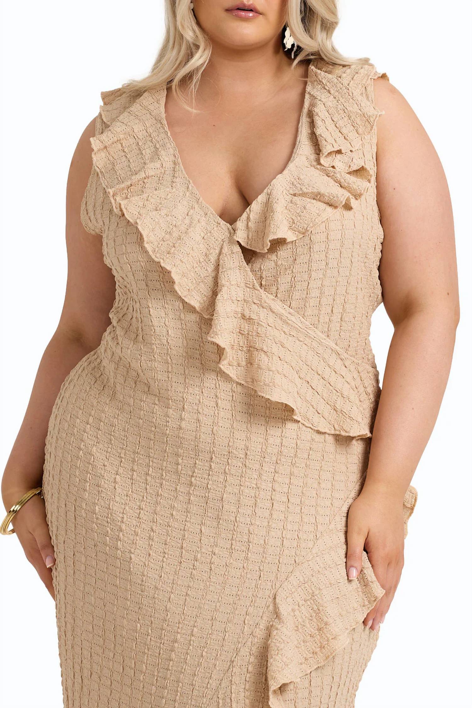 Fashion Szn Curve - Ruffle Wrap Sleeveless Midi Dress - Plus Size