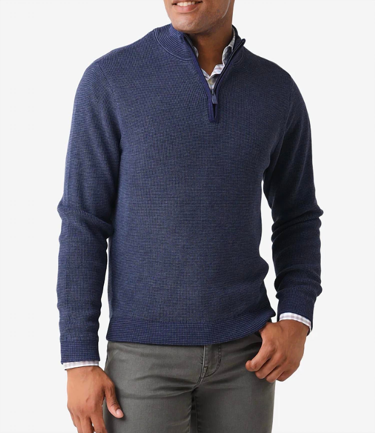 SOUTHERN TIDE Bailer Jade Quarter Zip Sweater in true navy - men's sweater