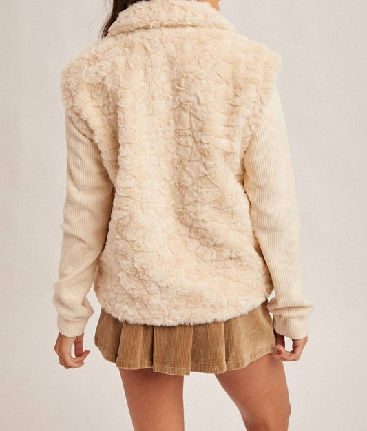 Hem & Thread - Mandy Faux Fur Knit Sleeve Jacket