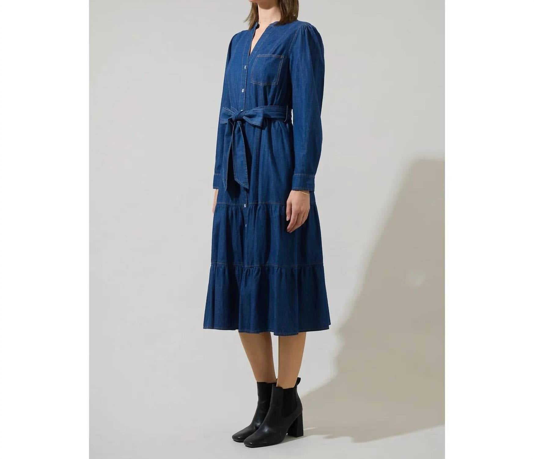 Sugarlips - Skylah Denim Tiered Midi Dress