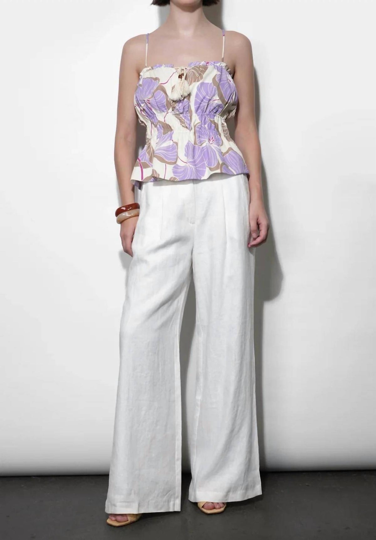 Greylin - Iris Tie Front Elastic Waist Tank Top