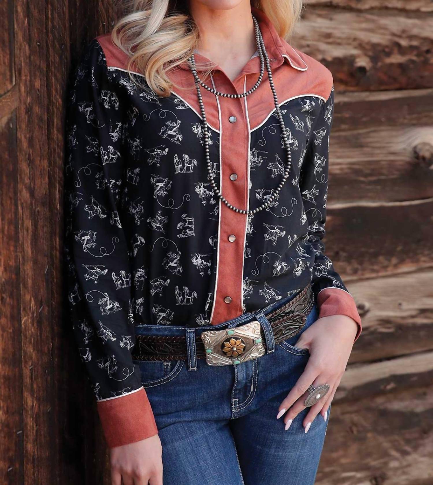 Cruel Girl - Conversation Print Long Sleeve Snap Western Shirt