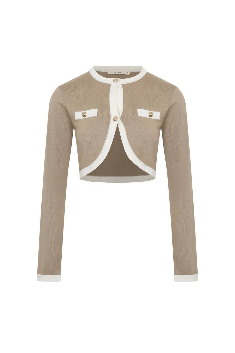 RIVIR Women's 2 Tone Shrug Set in beige white - women's cardigan